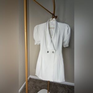 SHEIN White Double-Breasted Blazer Coat